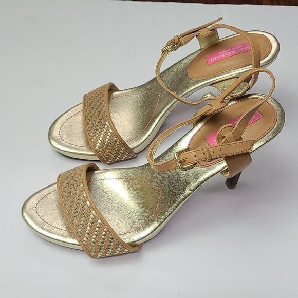 IsaacāMizrahi IsbelleĀ Gold and Tan HighāHeel Sandals Sizeā9.5 - Picture 7 of 11